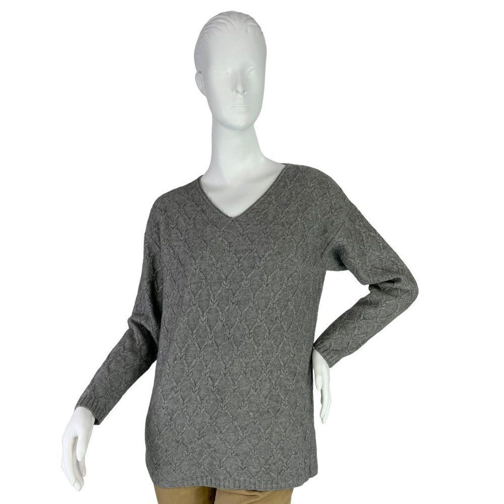 Jaeger 100% Cashmere Gray Pullover Sweater w/ Square Knot Texture, Size Small